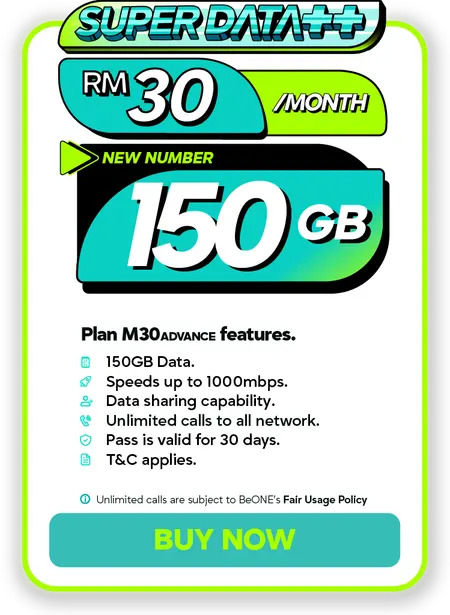 Pelan M30 Advance New Number 150GB Beone Mobile